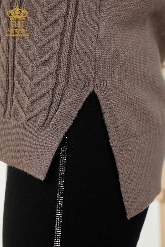 Großhandel Ärmelloser Pullover für Damen Kristall Stein Bestickt - Nerz - 30242 | KAZEE