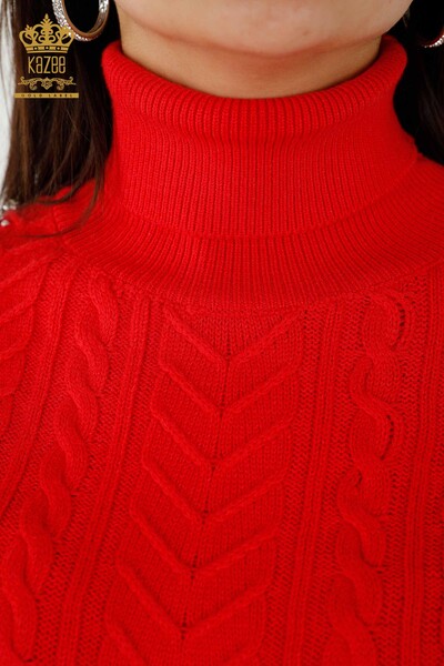 Großhandel Ärmelloser Pullover für Damen - Kristall Stein bestickt - Rot - 30242 | KAZEE - Thumbnail