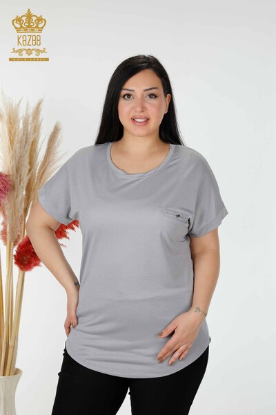Großhandel Frauen Bluse amerikanisches Modell Grau-77005 / KAZEE - 1