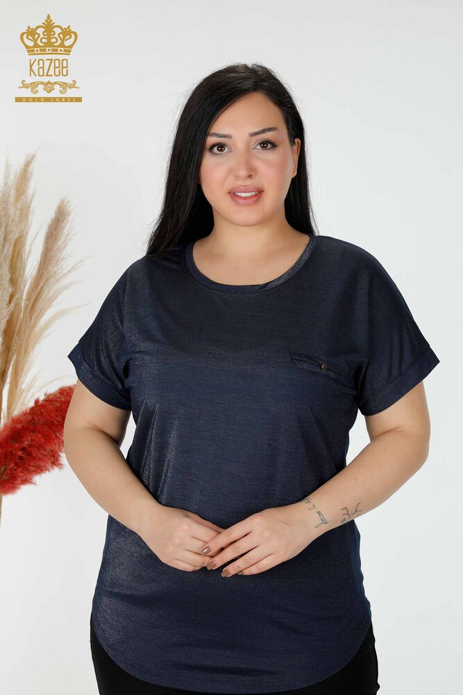 Großhandel Frauen Bluse amerikanisches Modell Marineblau-77005 / KAZEE - 1
