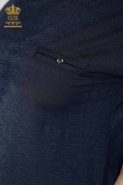 Großhandel Frauen Bluse amerikanisches Modell Marineblau-77005 / KAZEE - 4