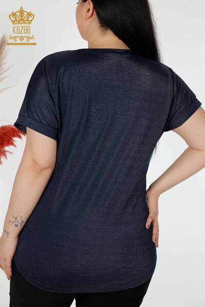 Großhandel Frauen Bluse amerikanisches Modell Marineblau-77005 / KAZEE - 6