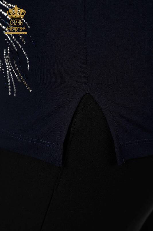 Großhandel Damen Bluse mit Blattmuster Marineblau-77970 / KAZEE