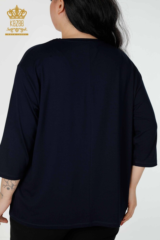 Großhandel Damen Bluse mit Blattmuster Marineblau-78946 / KAZEE - 6