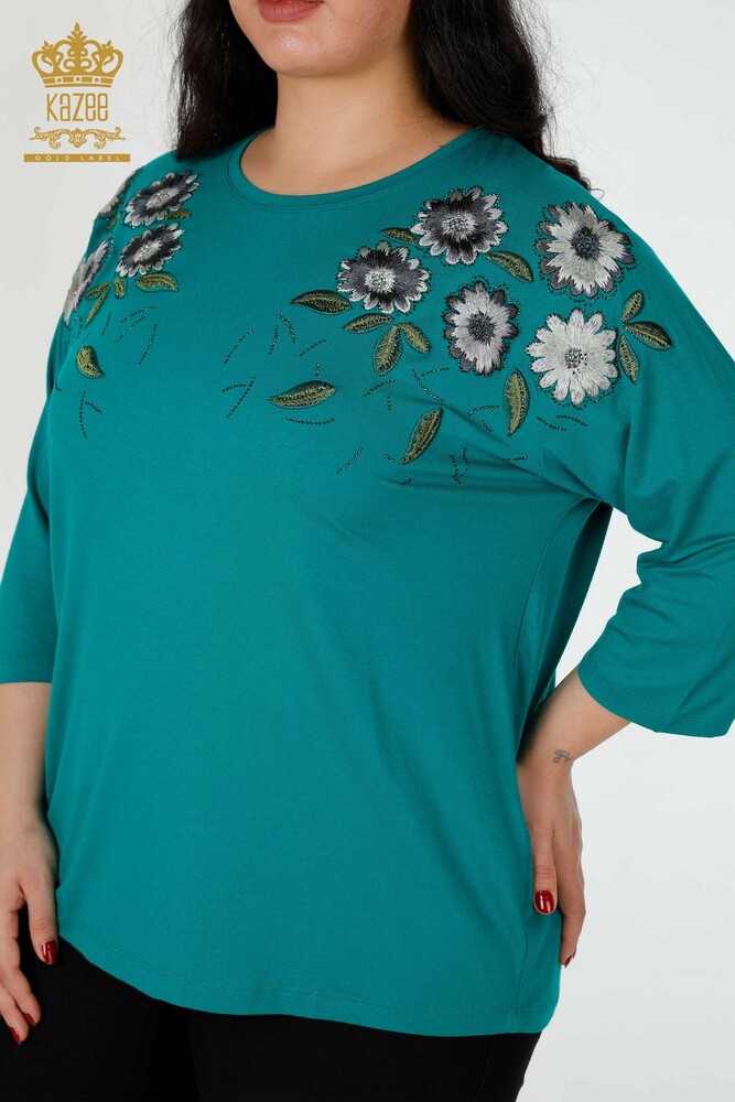 Großhandel Frauen Bluse Grün mit Blumenmuster-78947 / KAZEE - 2