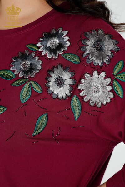 Großhandel Frauen Bluse mit Blumenmuster Magenta-78947 / KAZEE - Thumbnail