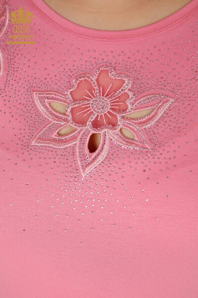 Großhandel Frauen Bluse Rosa mit Blumenmuster-78922 / KAZEE - Thumbnail