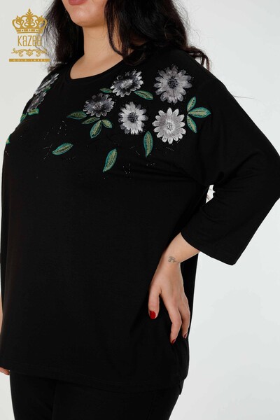 Großhandel Frauen Bluse mit Blumenmuster schwarz-78947 / KAZEE - 4