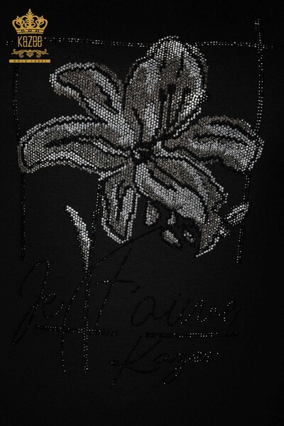 Großhandel Frauen Bluse mit Blumenmuster schwarz-79014 / KAZEE - Thumbnail