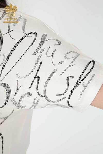 Großhandel Frauen Bluse Brief detaillierte Ecru-78833 / KAZEE - 5