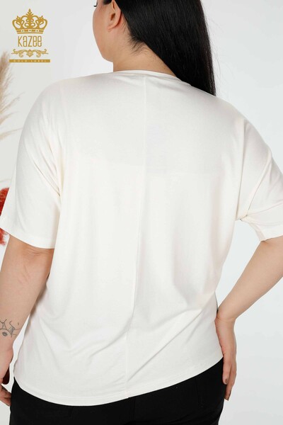 Großhandel Frauen Bluse Brief detaillierte Ecru-78833 / KAZEE - 6