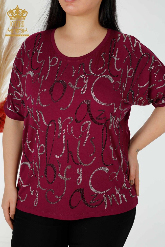 Großhandel Frauen Bluse Brief Detail hell lila-78833 / KAZEE - 2