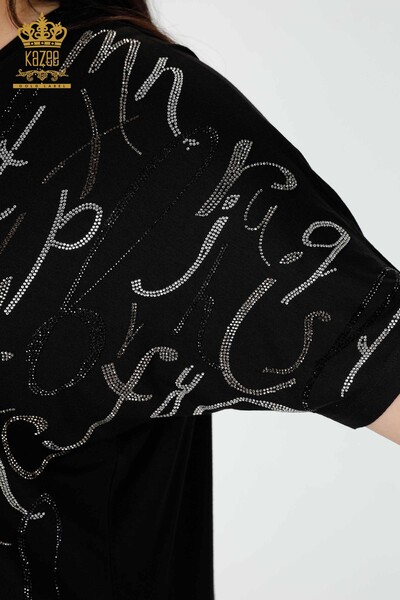 Großhandel Frauen Bluse Brief Detail Schwarz-78833 / KAZEE - 5