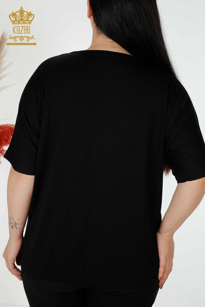 Großhandel Frauen Bluse Brief Detail Schwarz-78833 / KAZEE - 6