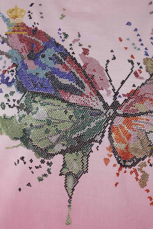 Großhandel Damenbluse - Bunt Schmetterlings muster Rosa - 79165 | KAZEE