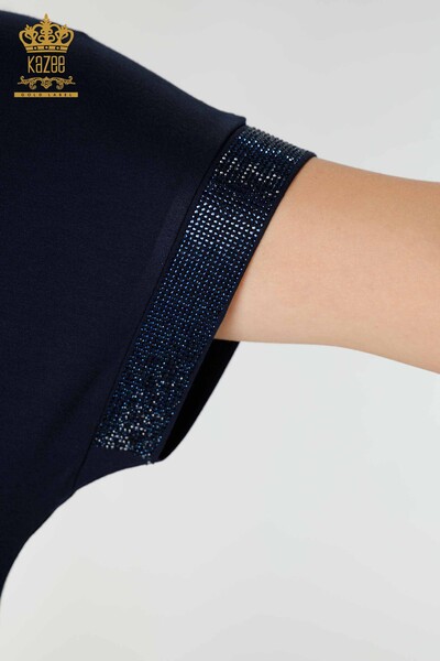 Großhandel Damen Bluse mit Muster Marineblau-78916 / KAZEE - Thumbnail