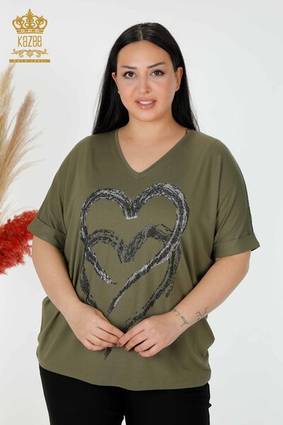 Großhandel Frauen Bluse mit Herzmuster Khaki-77711 / KAZEE 