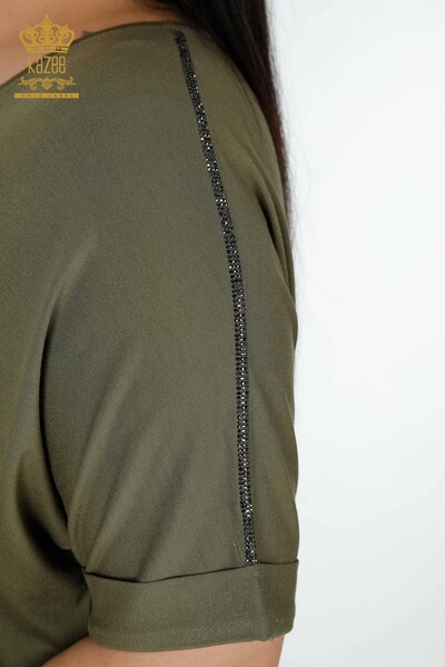 Großhandel Frauen Bluse mit Herzmuster Khaki-77711 / KAZEE - Thumbnail