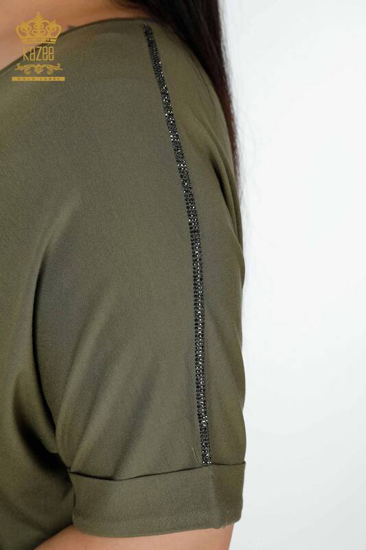 Großhandel Frauen Bluse mit Herzmuster Khaki-77711 / KAZEE