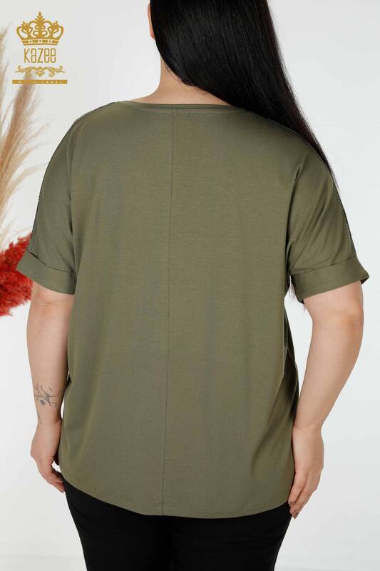 Großhandel Frauen Bluse mit Herzmuster Khaki-77711 / KAZEE