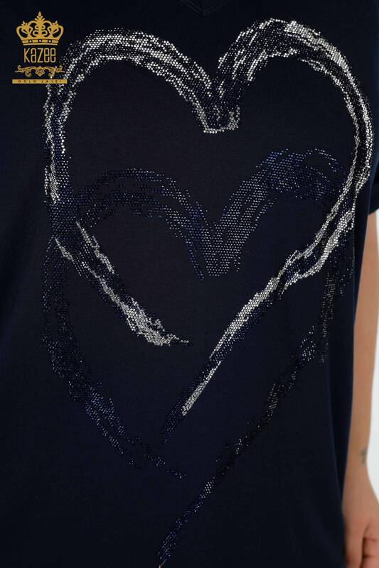 Großhandel Damen Bluse mit Herzmuster Marineblau-77711 / KAZEE