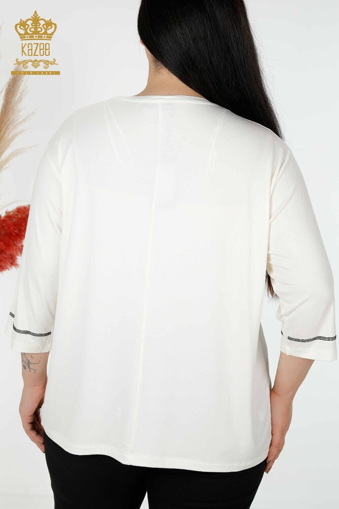 Großhandel Frauen Bluse Kristall Stein bestickt Ecru-78944 / KAZEE - 8