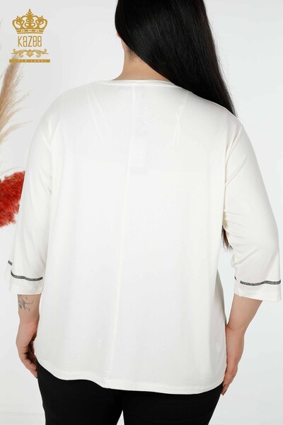 Großhandel Frauen Bluse Kristall Stein bestickt Ecru-78944 / KAZEE - 8