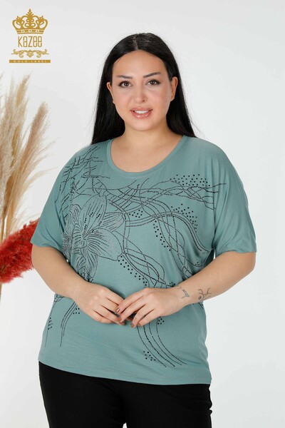 Großhandel Frauen Bluse Kristall Stein bestickt Hellblau-78835 / KAZEE 