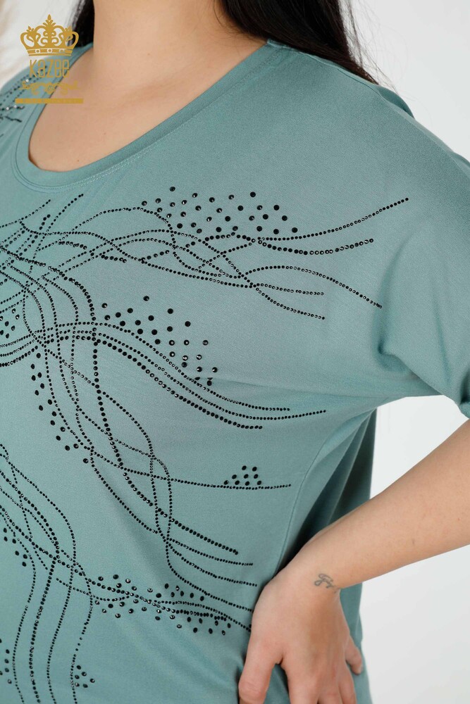 Großhandel Frauen Bluse Kristall Stein bestickt Hellblau-78835 / KAZEE - 4