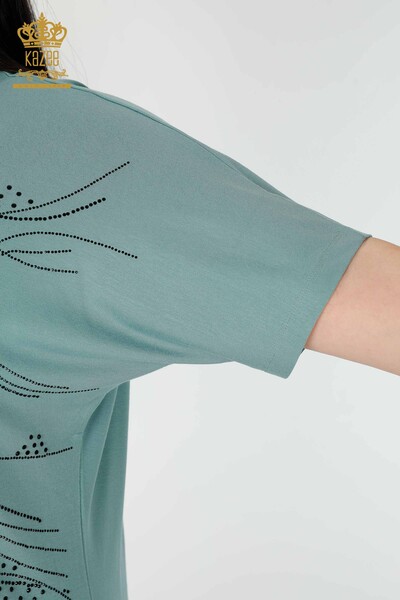 Großhandel Frauen Bluse Kristall Stein bestickt Hellblau-78835 / KAZEE - 5