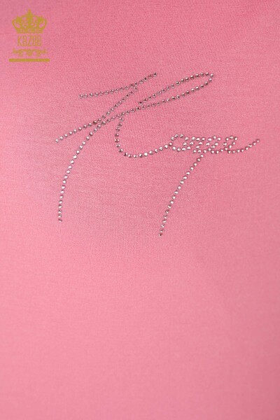 Großhandel Damenbluse Crystal Stone Bestickt Pink - 78993 | KAZEE - Thumbnail