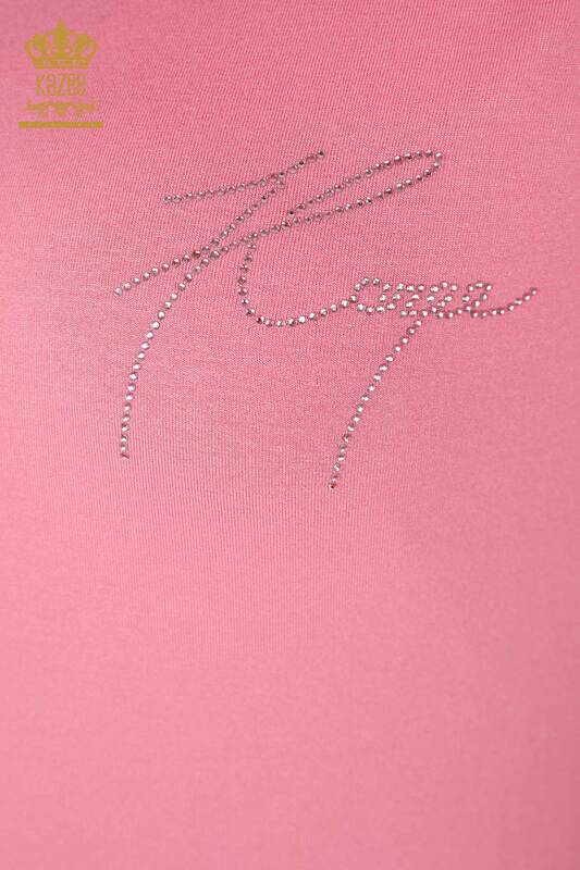 Großhandel Damenbluse Crystal Stone Bestickt Pink - 78993 | KAZEE