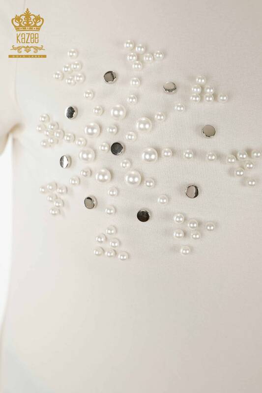 Großhandel Damenbluse - Perlen stickerei - Ecru - 79201 | KAZEE