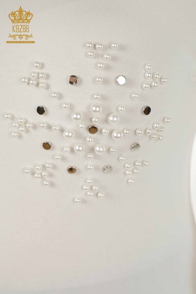 Großhandel Damenbluse - Perlen stickerei - Ecru - 79201 | KAZEE - Thumbnail