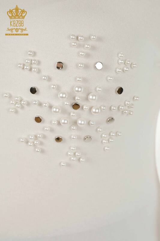 Großhandel Damenbluse - Perlen stickerei - Ecru - 79201 | KAZEE
