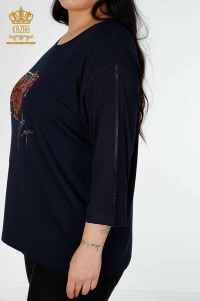 Großhandel Damen Bluse mit Rosenmuster Marineblau-78951 / KAZEE - Thumbnail