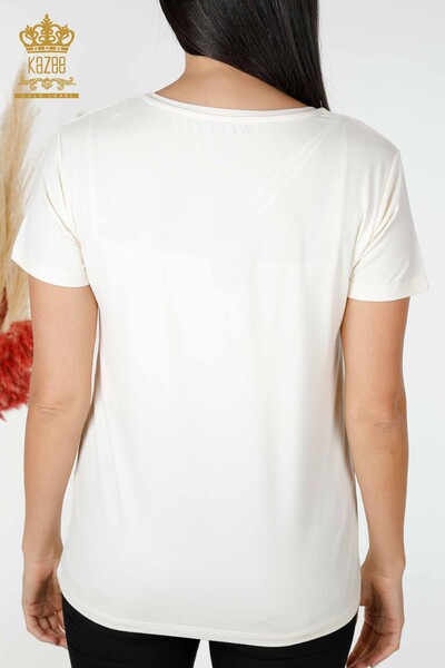 Großhandel Frauen Bluse mit Schmetterling Muster Ecru-78926 / KAZEE - 7