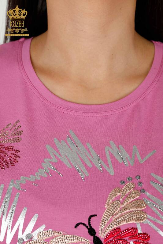 Großhandel Frauen Bluse Lila mit Schmetterling Muster-78926 / KAZEE