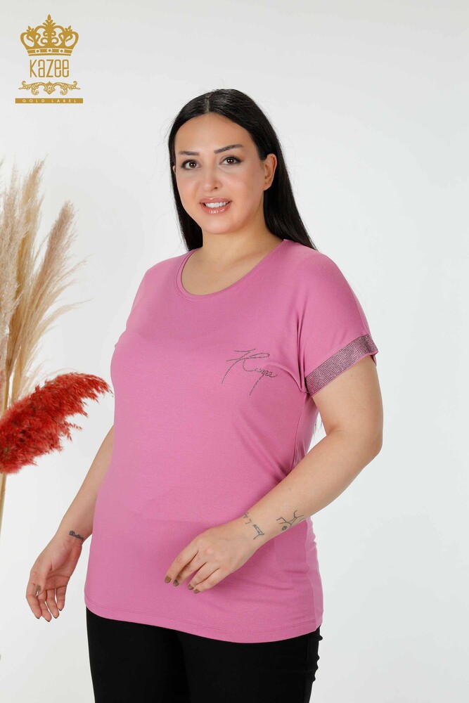 Großhandel Frauen Bluse Stein bestickt Lila-78918 / KAZEE - 1