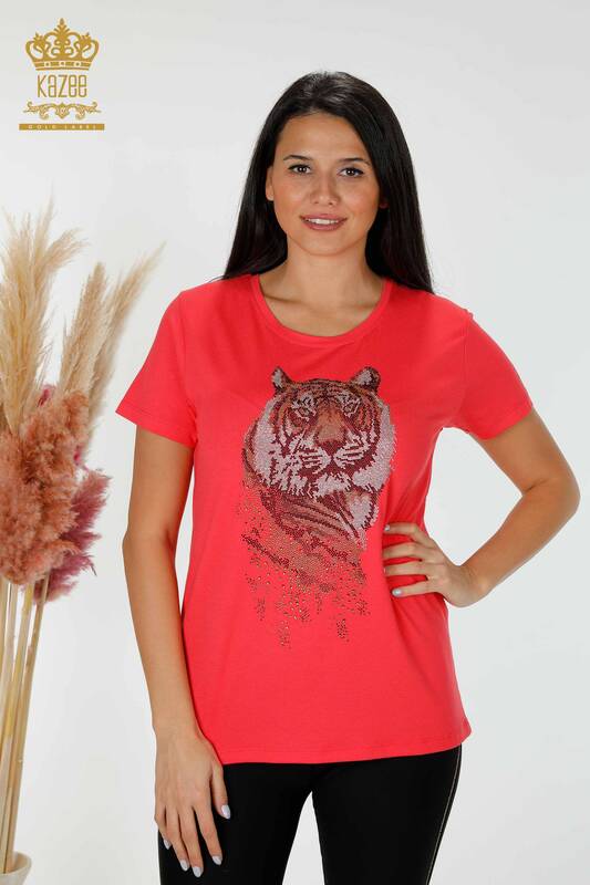 Großhandel Frauen Bluse mit Tiger Muster Coral-78928 / KAZEE