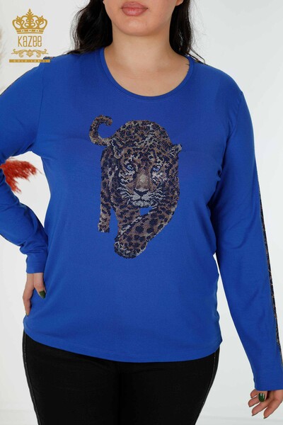 Großhandel Damen Bluse mit Tiger-Muster Dunkelblau-79050 / KAZEE - Thumbnail