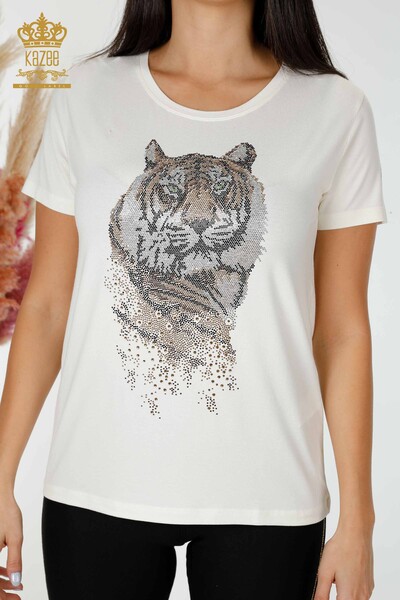 Großhandel Frauen Bluse mit Tiger Muster Ecru-78928 / KAZEE - 2