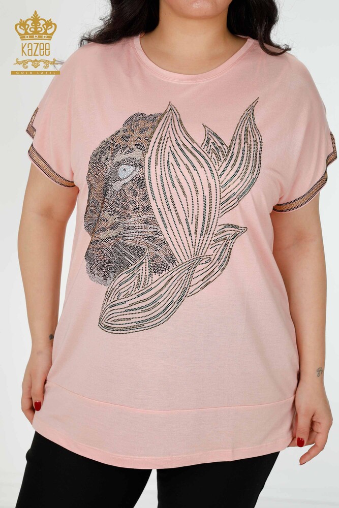 Großhandel Damenbluse - Tigermuster - Puder - 77601 | KAZEE - 2