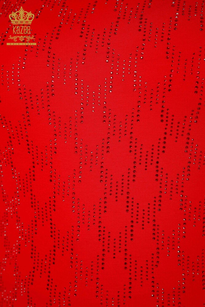 Großhandel Frauen Bluse V-Ausschnitt Stein bestickt rot-79016 / KAZEE - 3