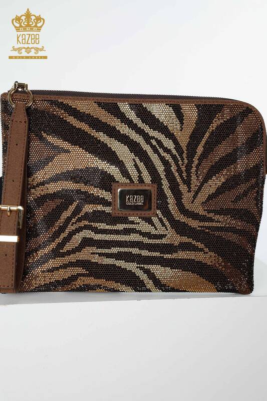 Großhandel Damentasche Zebra Stein bestickt Braun - 529 | KAZEE