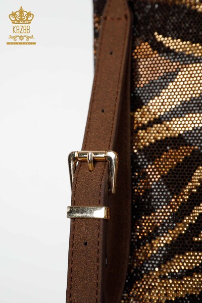 Großhandel Damentasche Zebra Stein bestickt Braun - 529 | KAZEE - Thumbnail