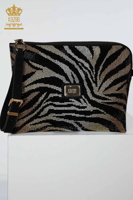Großhandel Damentasche Zebra Stone Bestickt Schwarz - 529 | KAZEE