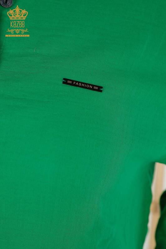 Großhandel Damen Shirt-Ärmel-Knopf Detail - Grün-20403 / KAZEE