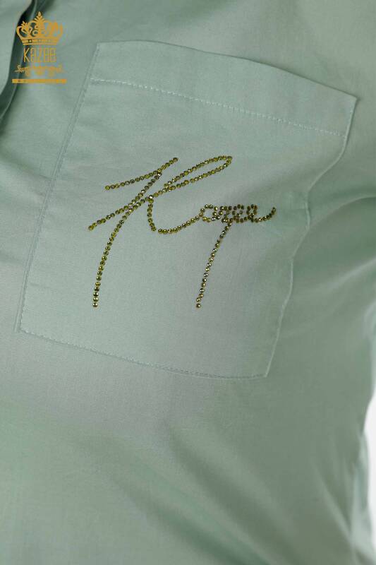 Großhandel Damenhemd Halber Knopf Hellblau - 20130 | KAZEE