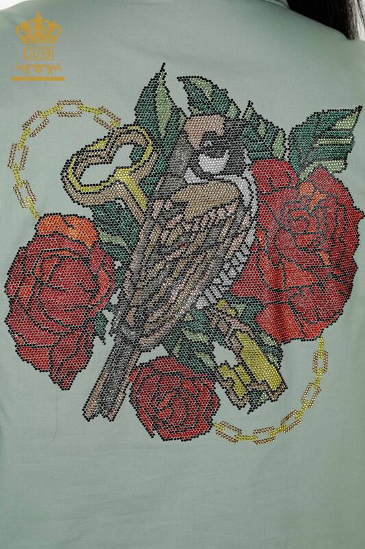Großhandel Damenhemd - Rücken Rosenmuster - Grün - 20110 | KAZEE